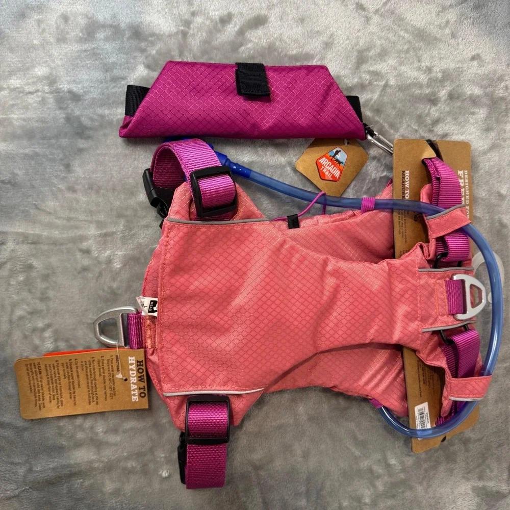 Dog Harness Arcadia Trail Water Bladder Hydration Set Pink Large Bowl New‎